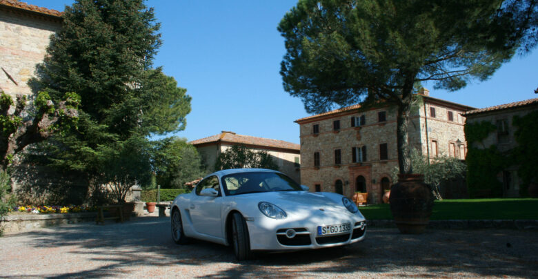 Weinreise Toskana, Porsche Cayman in San Felice
